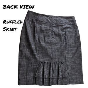 Career Work Skirt Pencil Academia Ruffle Frill Back Detail Heathered Charcoal